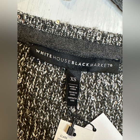 White House Black Market XS Grey Sequin V-Neck Long Sleeve Tunic Sweater NWT - Picture 7 of 10
